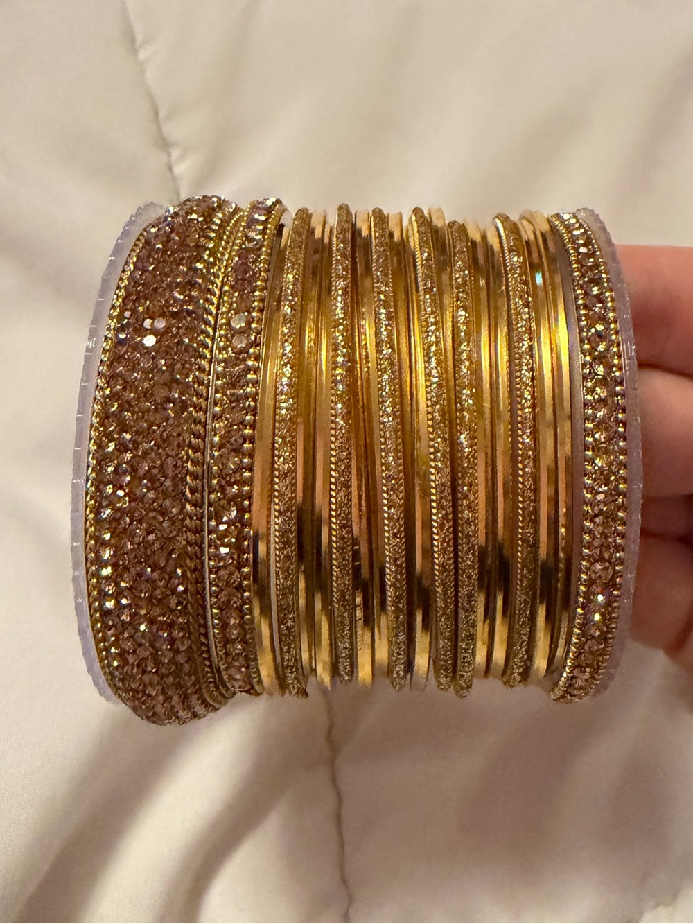 Desi Gold Crystal Bangle Set 2 x 8 size
